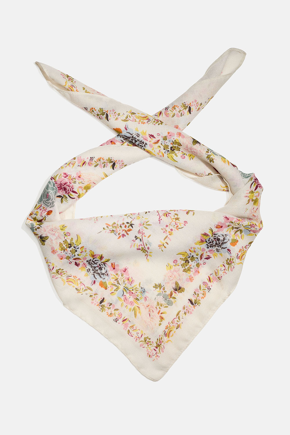 Valkoinen huivi, jossa on lintu- ja kukkakuvioita ryhmässä Asusteet / Huivit @ Glitter (171001548600)