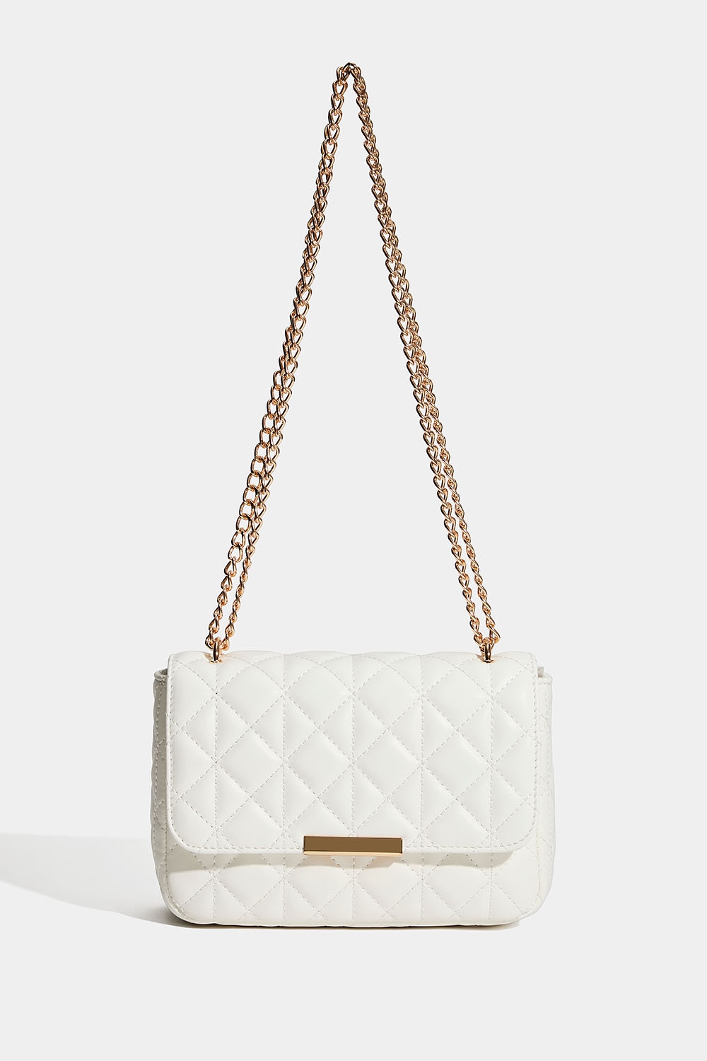 Valkoinen laukku, jossa on tikattu kuvio ja kullanvärinen olkahihna. ryhmässä Laukut / Olkalaukut @ Glitter (172002013000)