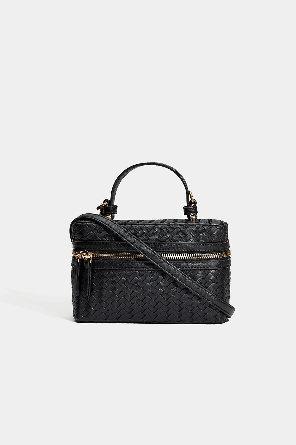 Musta crossbody-laukku, jossa punottu pinta ryhmässä Laukut / Crossbody @ Glitter (172002129000)