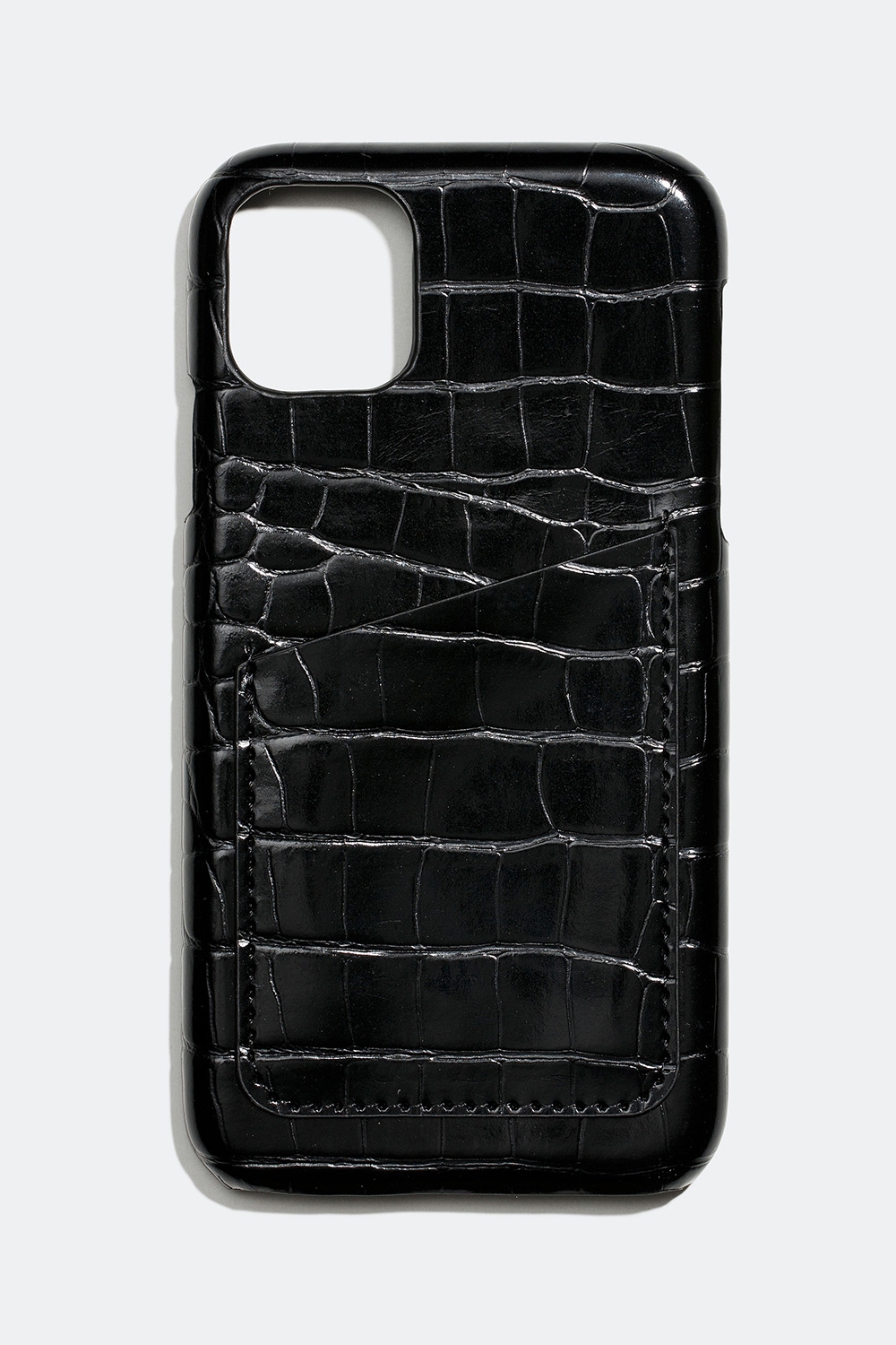 Musta kännykkäkotelo, jossa korttipaikat, krokotiilikuviolla, iPhone 11/RX ryhmässä Asusteet / Matkapuhelintarvikkeet / Matkapuhelinkotelot / iPhone 11 / XR @ Glitter (174000289011)