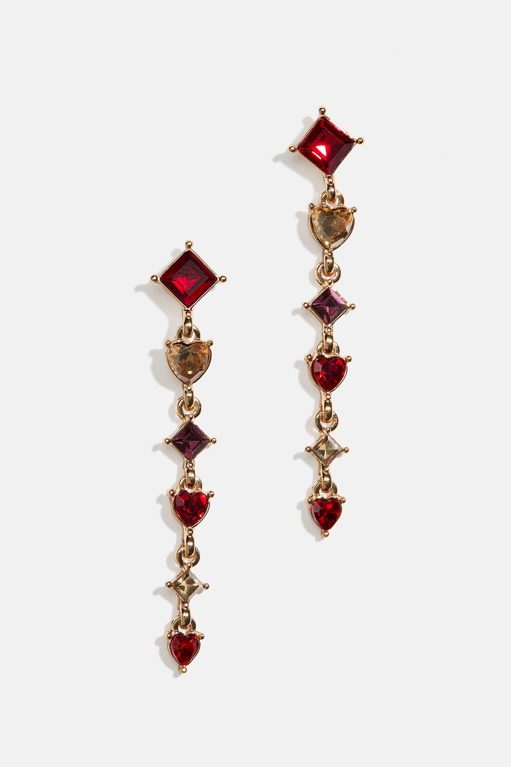 Korvakorut punaisilla ja beugenvärisillä sydämenmuotoisilla lasikivillä ryhmässä Korut / Korvakorut / Strassikorvakorut @ Glitter (253010316402)