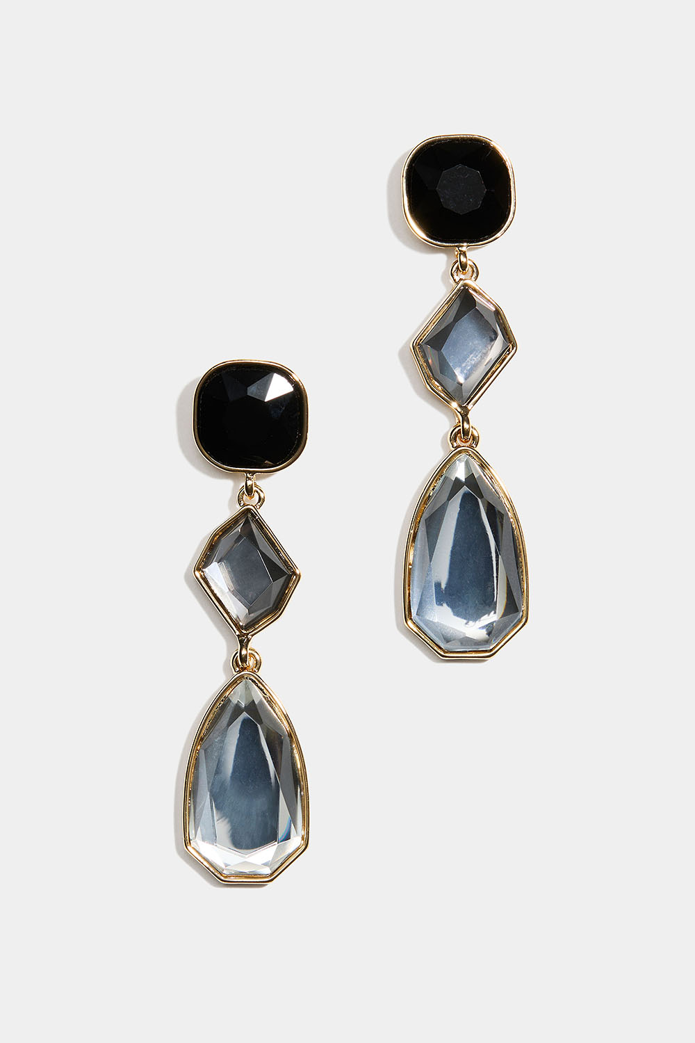 Pitkät korvakorut, joissa eri muotoisia mustia ja valkoisia kiviä ryhmässä Korut / Korvakorut / Strassikorvakorut @ Glitter (253010329402)