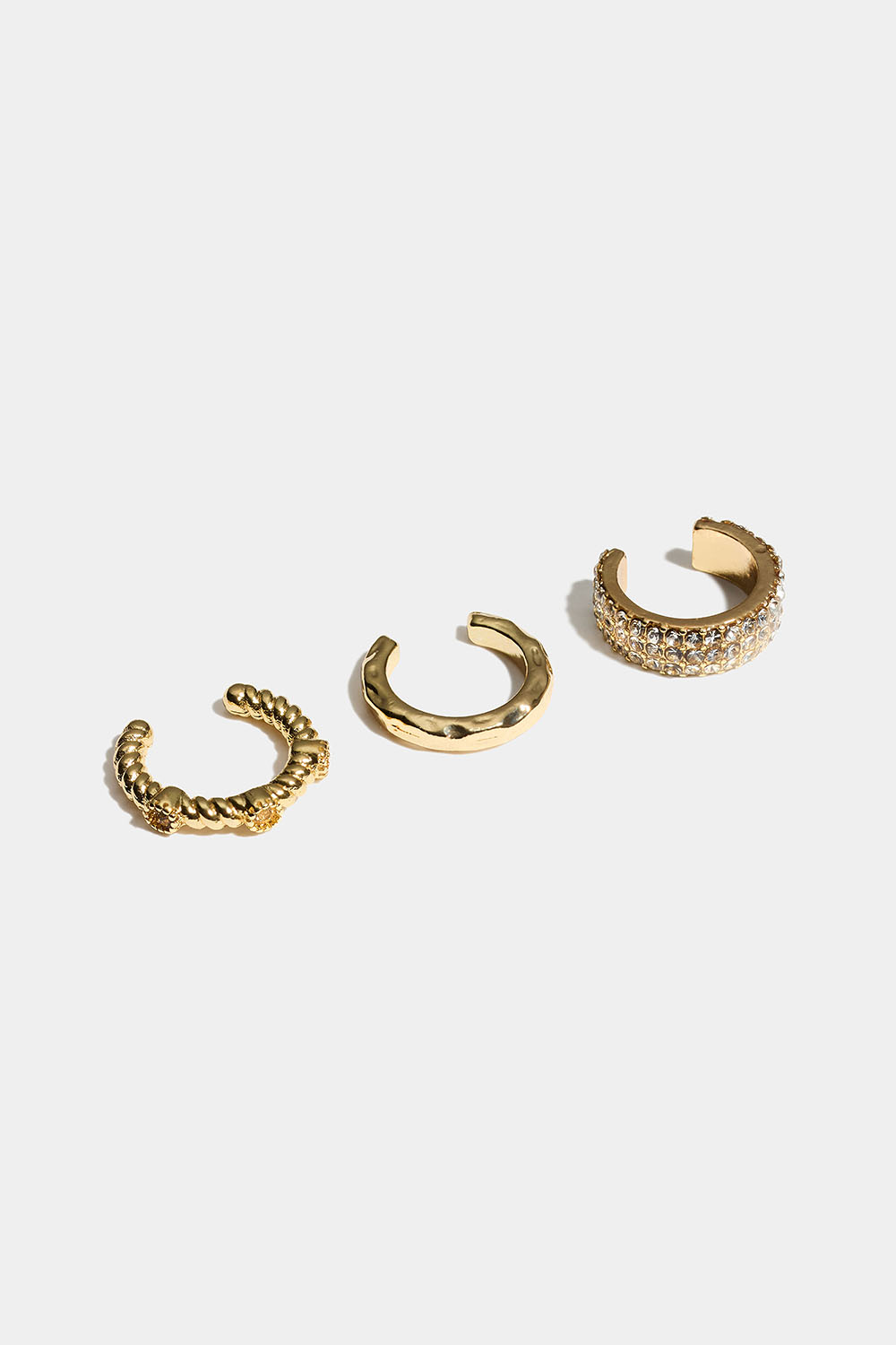 Kullanväriset ear cuff -korvakorut lasikivillä, 3 kpl ryhmässä Korut / Korvakorut / Earcuffit @ Glitter (253011792002)