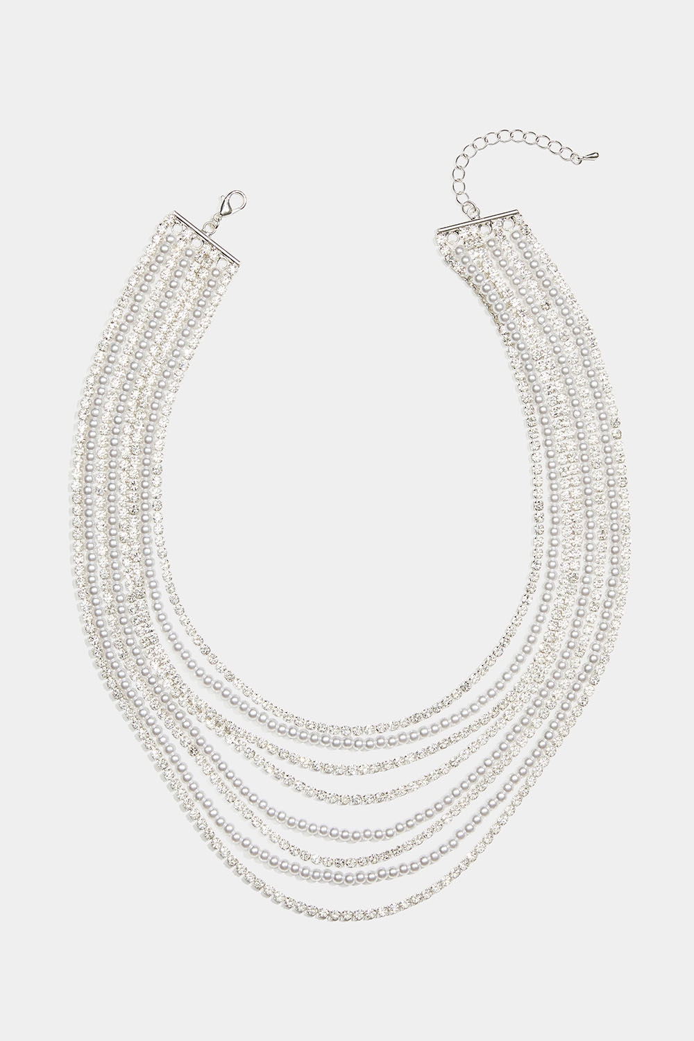 Kaulakoru, jossa on kahdeksan ketjua strasseja ja helmiä ryhmässä Korut / Kaulakorut / Strassikaulakorut @ Glitter (254002421001)