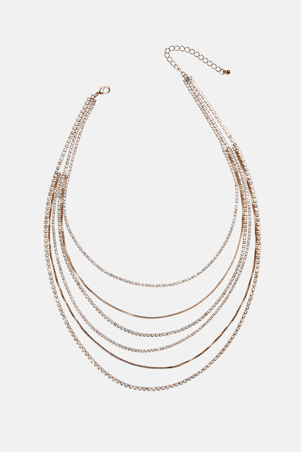 Kerroksellinen kullanvärinen kaulakoru, jossa ketjuja ja lasikiviä ryhmässä Korut / Kaulakorut / Strassikaulakorut @ Glitter (254002670202)
