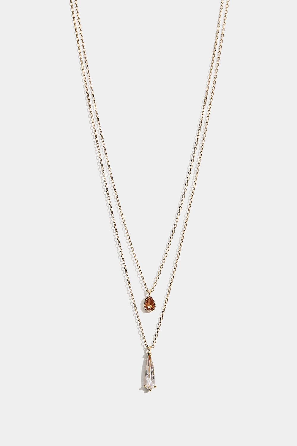 Kullanvärinen kaksinkertainen kaulakoru, jossa pisaranmuotoisia riipuksia ryhmässä Korut / Kaulakorut / Kaulakorut riipuksella @ Glitter (254002702002)