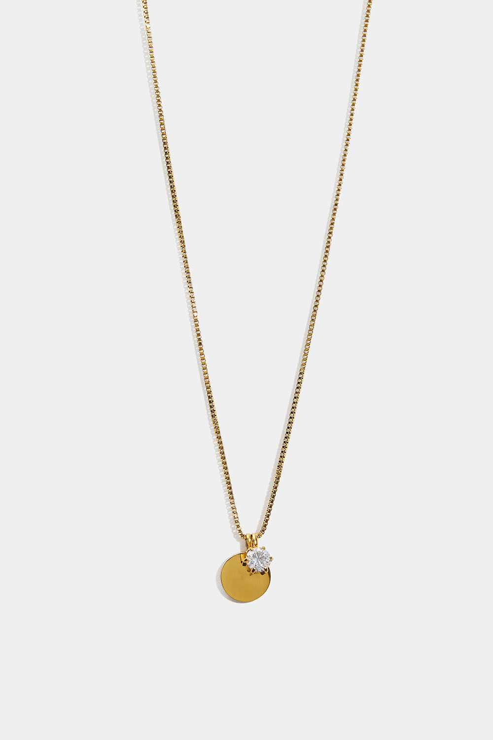 18k kullattu teräskaulaketju, jossa pyöreä levy ja Cubic zirconia -kivi ryhmässä Korut / Kaulakorut / Kaulakorut riipuksella @ Glitter (254002992000)