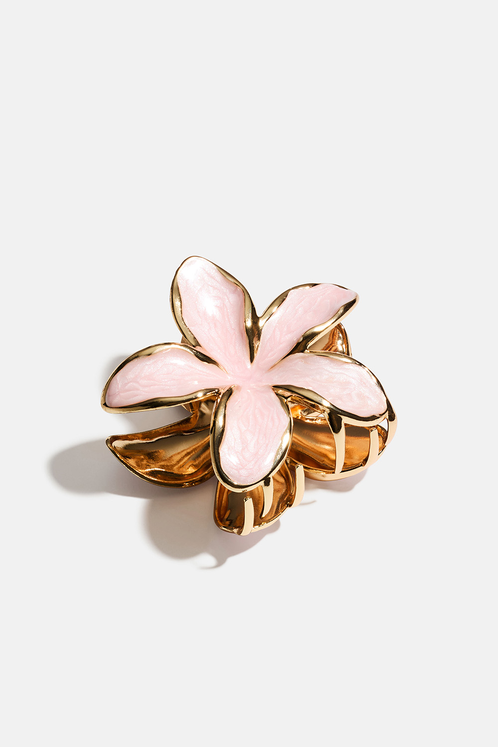 Vaaleanpunainen, kukan muotoinen hiusklipsi kullanvärisestä metallista ryhmässä Hiustuotteet / Hiuspinnit ja -klipsit / Hiusklipsit @ Glitter (331002035100)