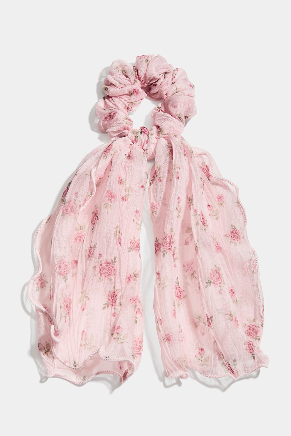 Hiusdonitsi hauhalla läpikuultavasta ruusukankaasta ryhmässä Hiustuotteet / Scrunchie-hiusdonitsit / Scrunchiet huivikuvioilla @ Glitter (332001235000)