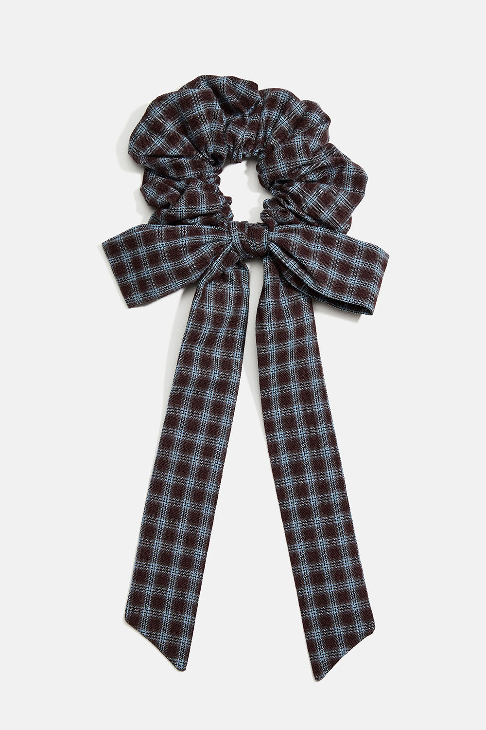 Tummansininen ruudullinen hiusdonitsi, jossa on rusetti ja pitkät nauhat ryhmässä Hiustuotteet / Scrunchie-hiusdonitsit @ Glitter (332002187400)