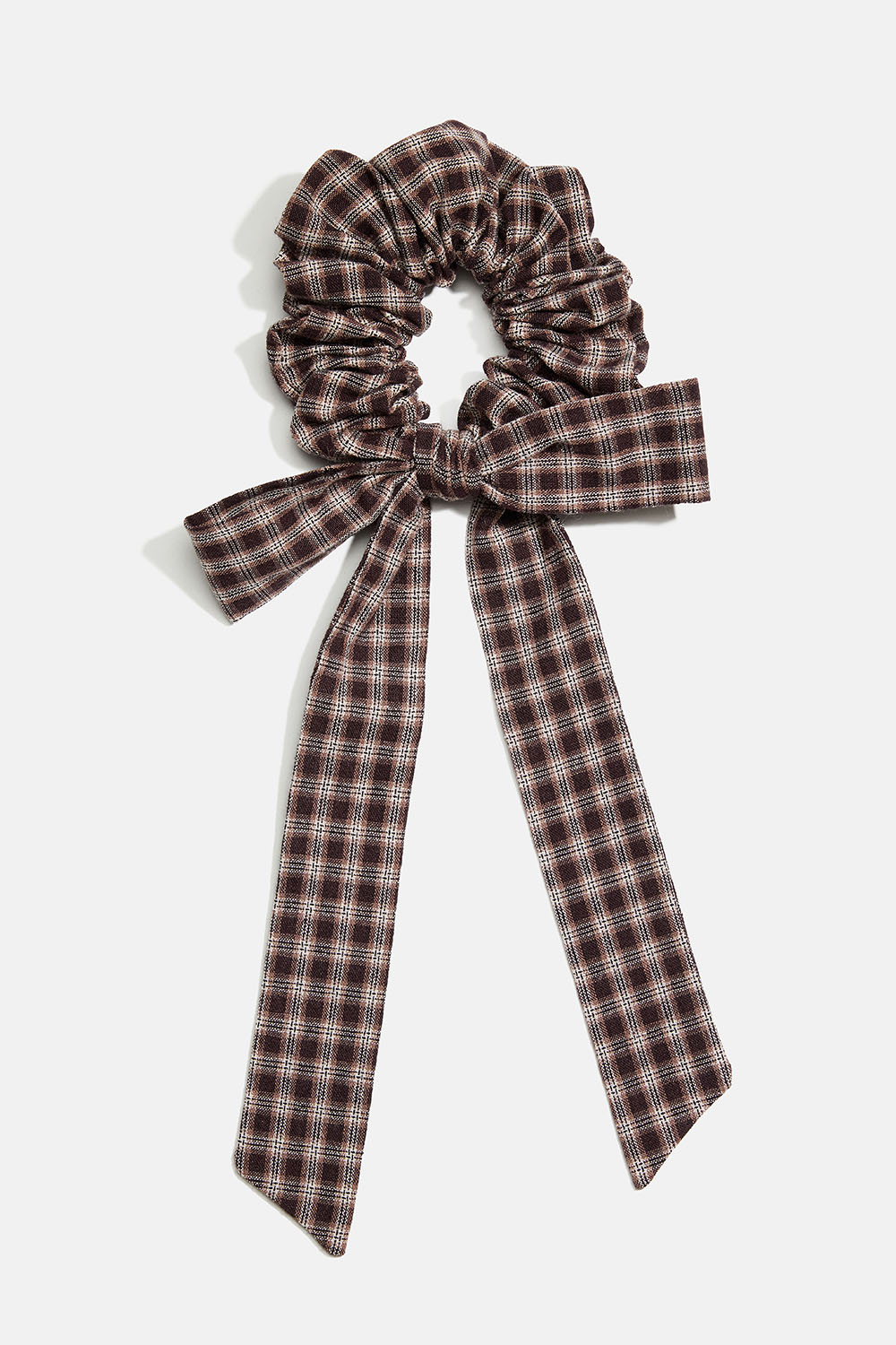 Ruskea ruudullinen hiusdonitsi, jossa on rusetti ja pitkät nauhat ryhmässä Hiustuotteet / Scrunchie-hiusdonitsit @ Glitter (332002188400)