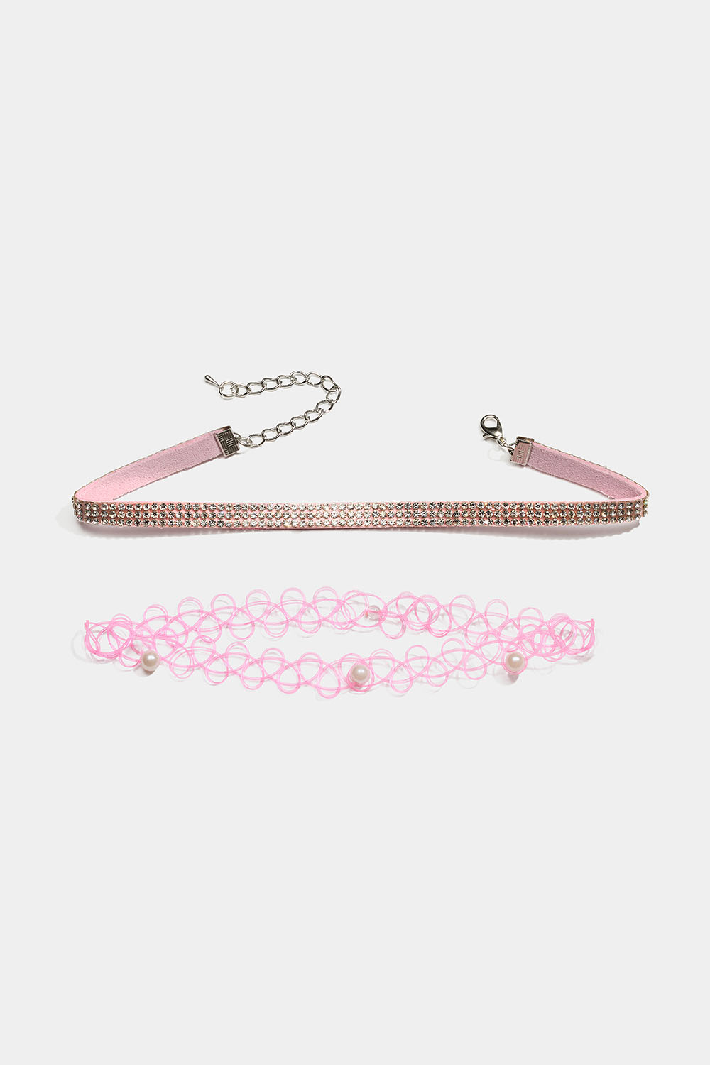 Vaaleanpunaisia choker-kaulakoruja, joissa helmiä ja strassikiviä, 2 kpl ryhmässä Lapsille / Lasten korut / Lasten kaulakorut @ Glitter (402000235000)