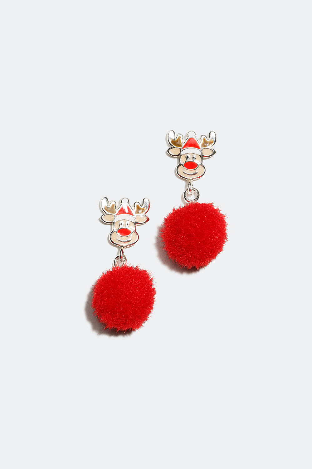 Aidot hopeakorvakorut, joissa poro ja punainen pallo ryhmässä Joulu / Christmas Collection @ Glitter (40500001)