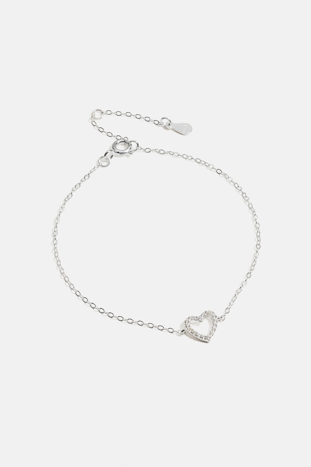 Aito hopearannekoru, jossa sydän ja Cubic zirconia -kiviä ryhmässä Aitoa Hopeaa / Hopeiset rannekorut @ Glitter (551000701001)