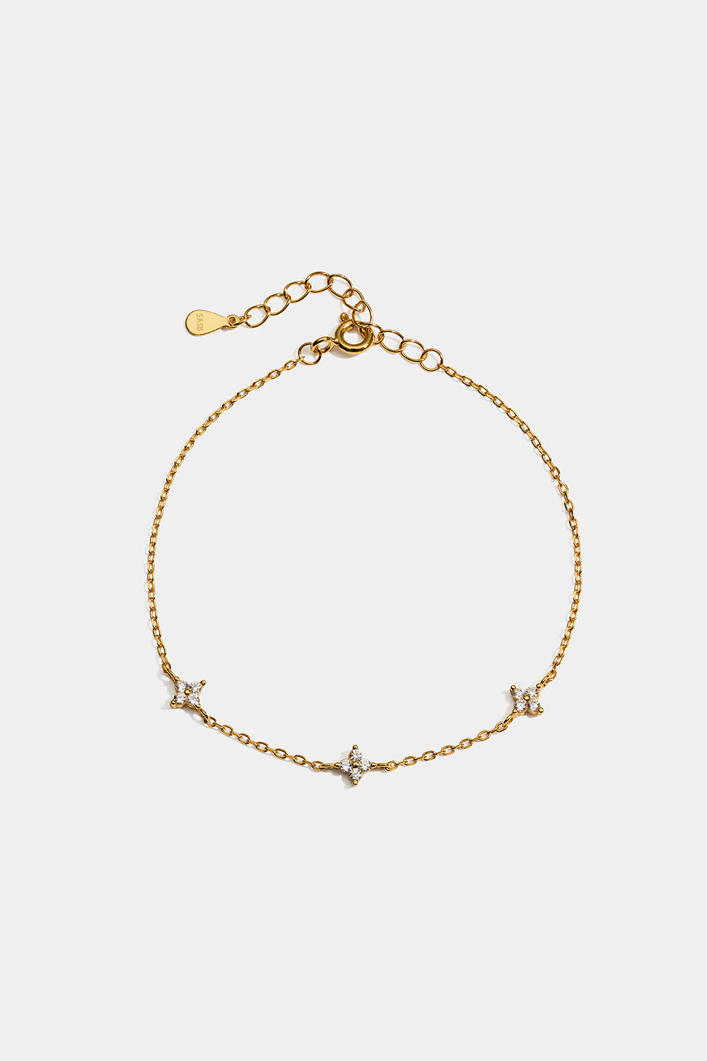 Aito 18 karaatin kullalla kullattu hopearannekoru, jossa Cubic Zirconia -tähtiä ryhmässä Kullattu aito hopea / Kullatut rannekorut @ Glitter (551001202000)