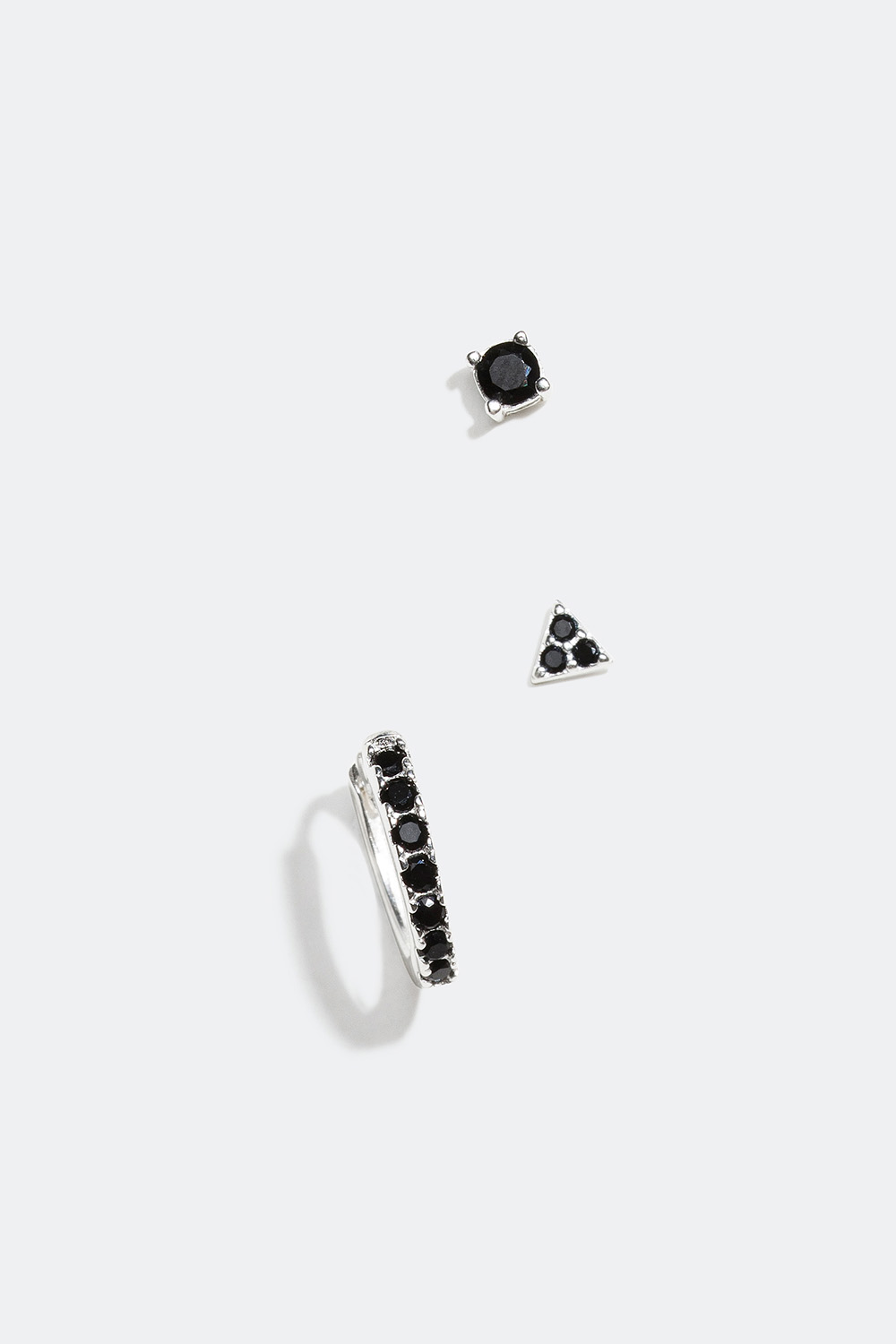 Nappikorvakorut, joissa musta Cubic Zirconia -kivi, aitoa hopeaa, 3/pakk. ryhmässä Aitoa Hopeaa / Hopeiset korvakorut / Monipakkaus @ Glitter (553000279000)