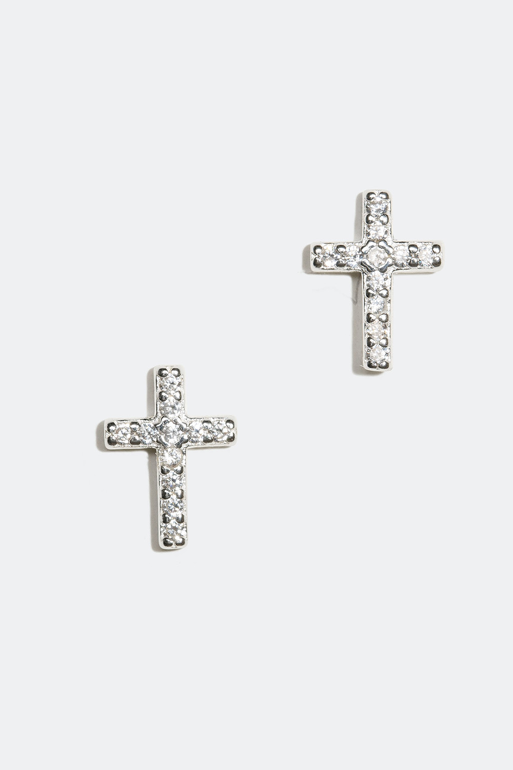 Aidot hopeiset nappikorvakorut, joissa risti ja Cubic Zirconia ryhmässä Aitoa Hopeaa / Hopeiset korvakorut @ Glitter (55300115)