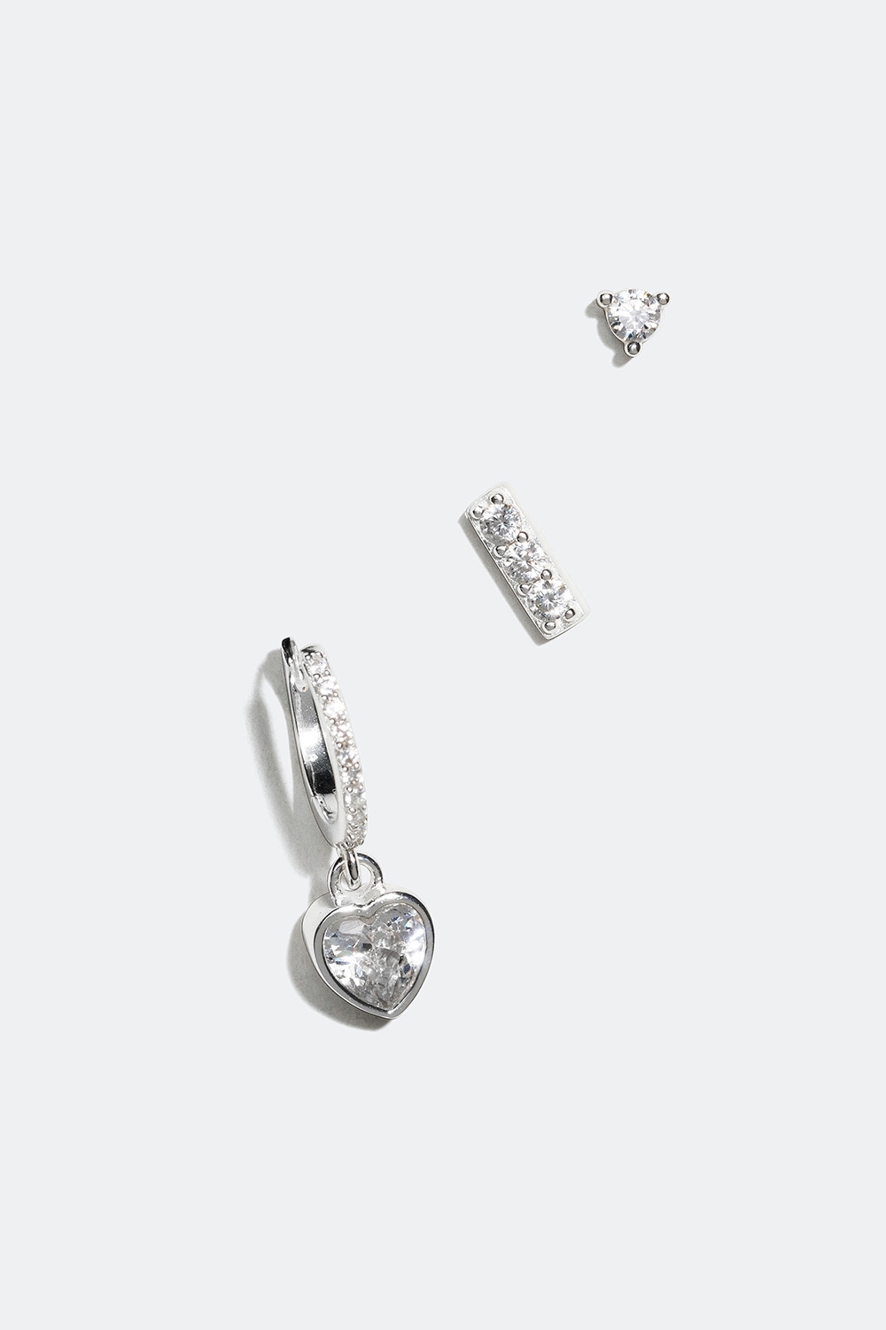 Nappikorvakorut ja korvarenkaat, joissa sydän aitoa hopeaa, 3-pakk. ryhmässä Aitoa Hopeaa / Hopeiset korvakorut / Monipakkaus @ Glitter (553002000201)