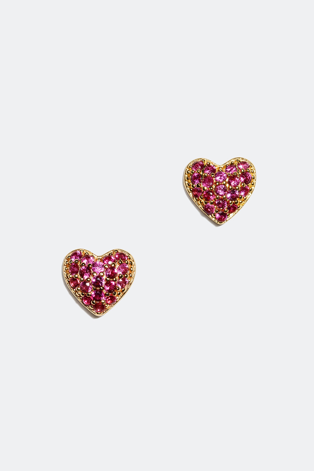 Sydämenmuotoiset nappikorvakorut, joissa 18 karaatin kultaus ja vaaleanpunaisia Cubic Zirkonia- kiviä ryhmässä 18 karaatin kullattua hopeaa / Korvakorut 18 karaatin kulta @ Glitter (553002125502)