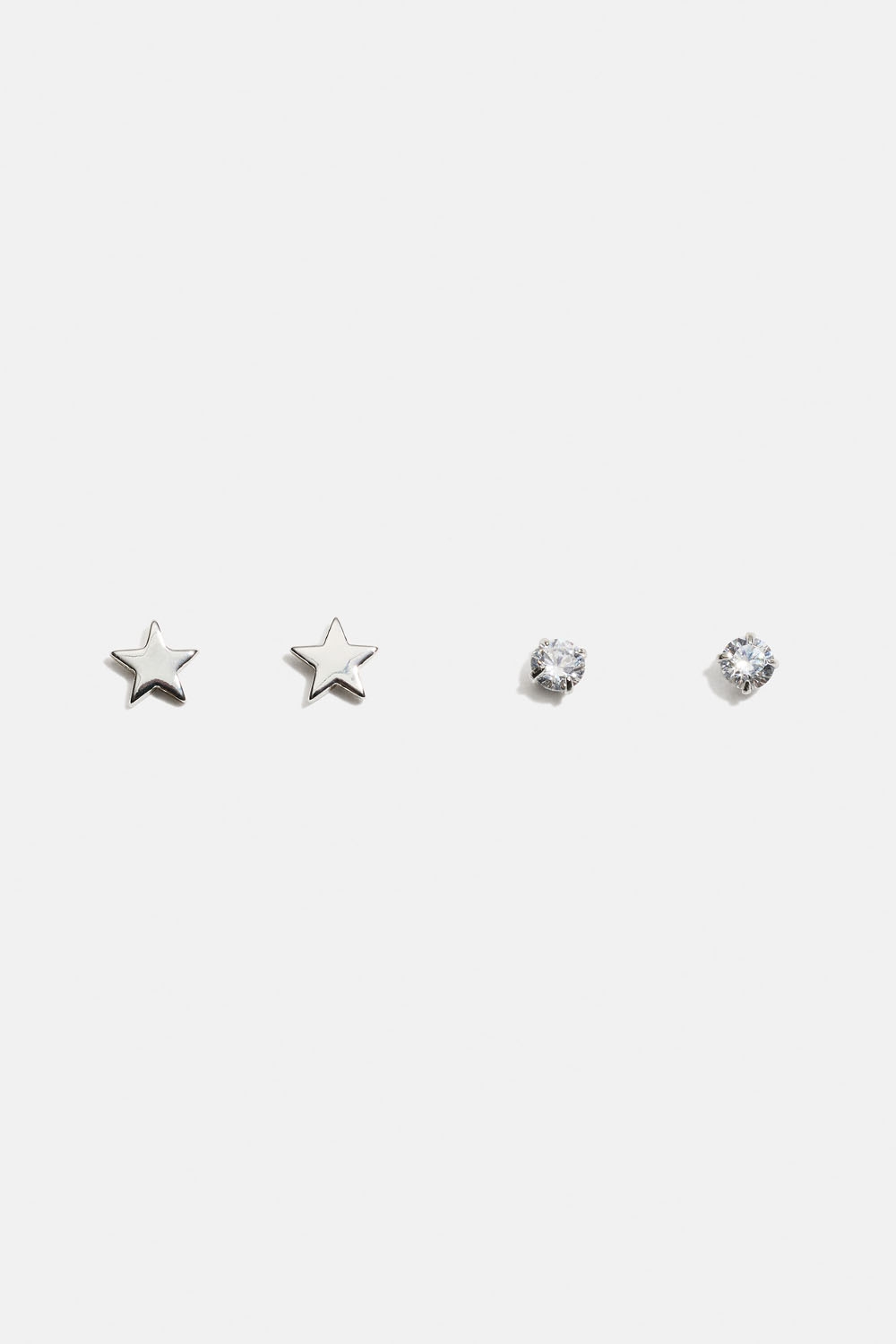 Aidot hopeiset nappikorvakorut, joissa tähtiä ja Cubic zirconia -kiviä, 2 paria ryhmässä Aitoa Hopeaa / Hopeiset korvakorut / Monipakkaus @ Glitter (553004661001)