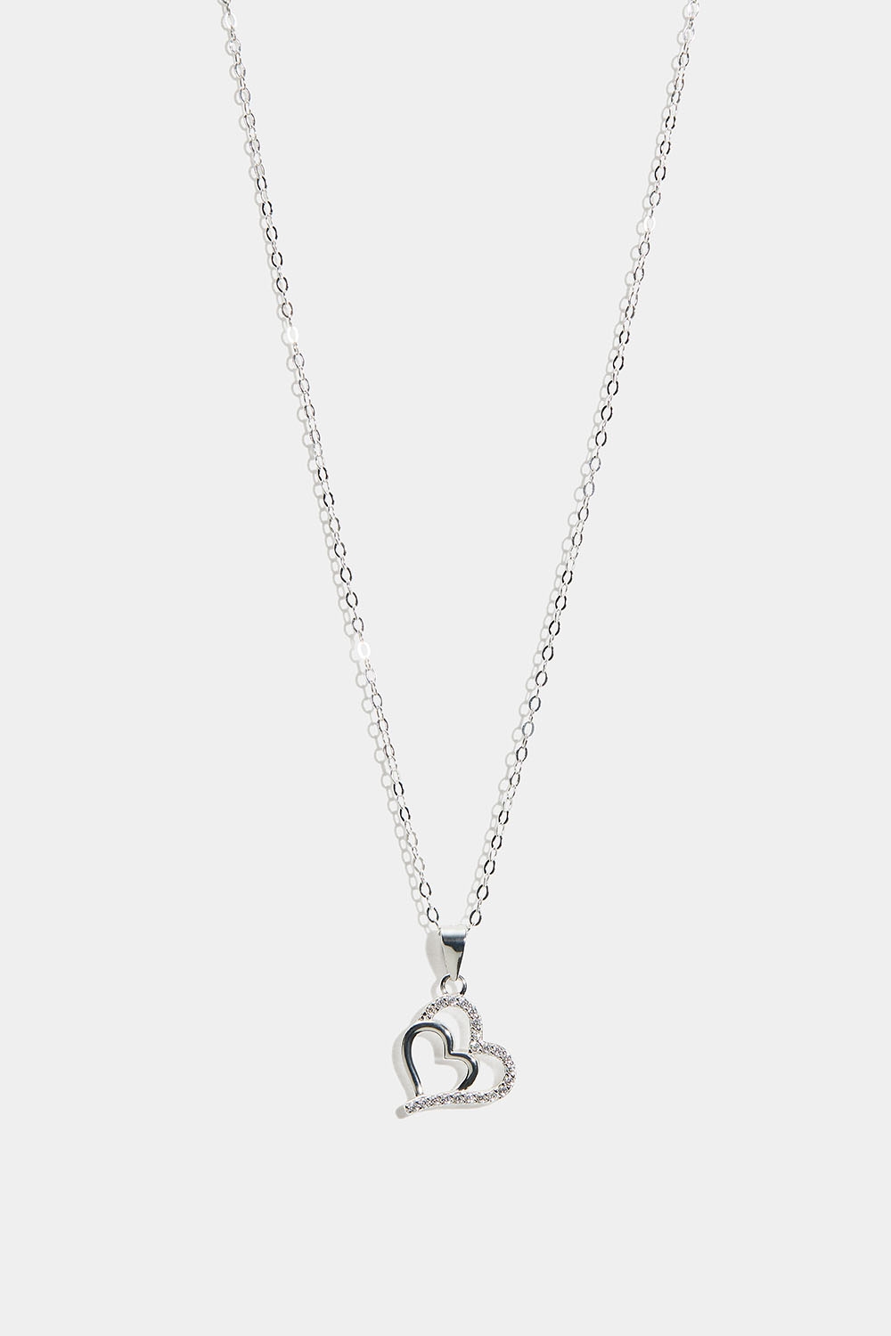 Aidosta hopeasta valmistettu kaulakoru, jossa on tuplasydän ja Cubic Zirconia -kivi ryhmässä Aitoa Hopeaa / Hopeiset kaulakorut / Kaulakorut riipuksella @ Glitter (554001441001)