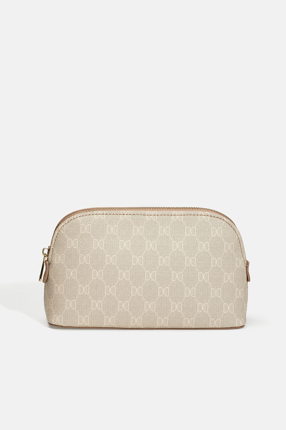 Pieni beige kuviollinen toalettilaukku