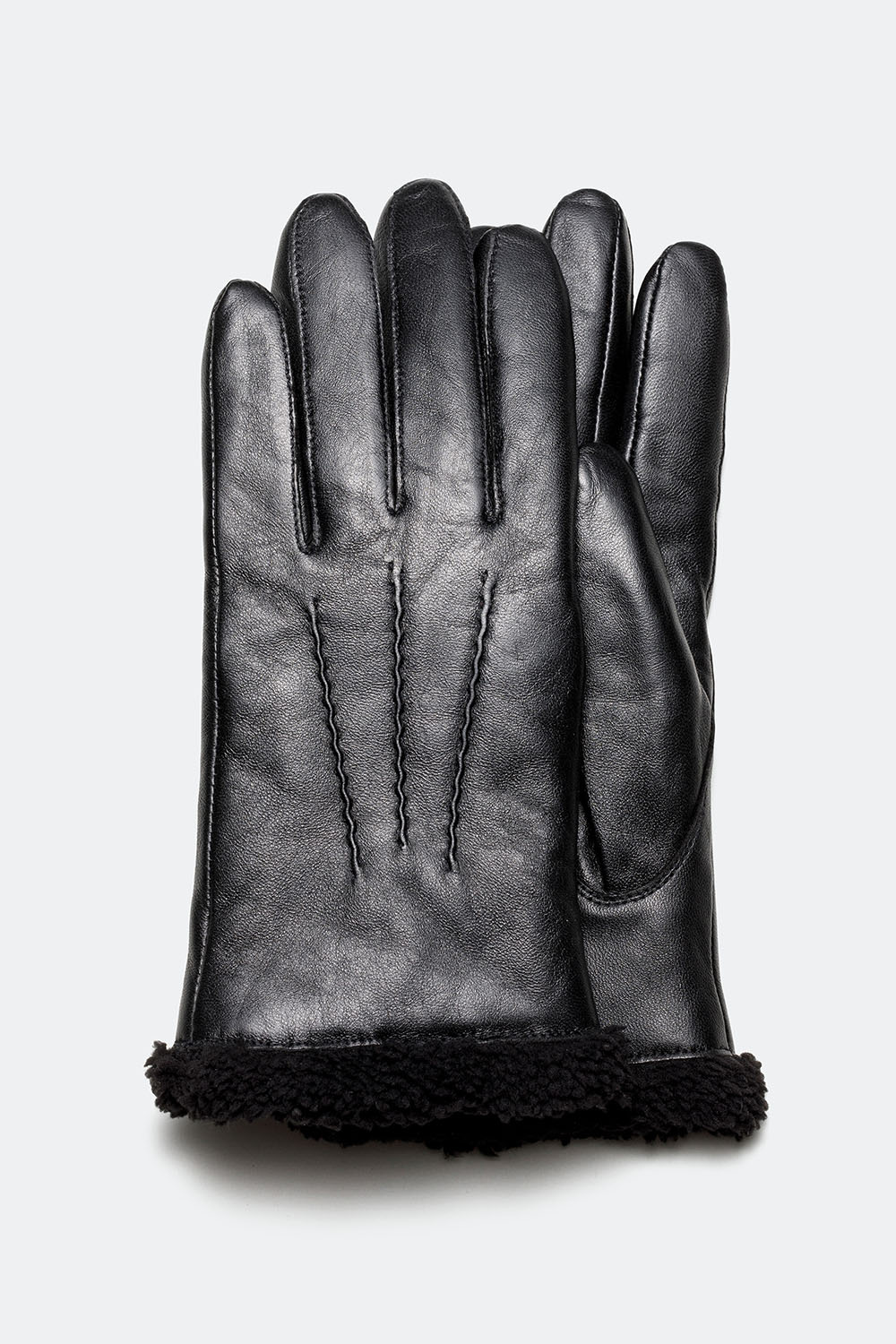 Mustat nahkakäsineet, joissa teddyvuori