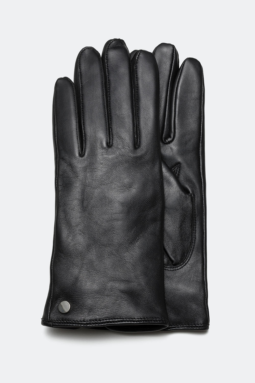 Mustat nahkakäsineet, joissa pyöreä niitti