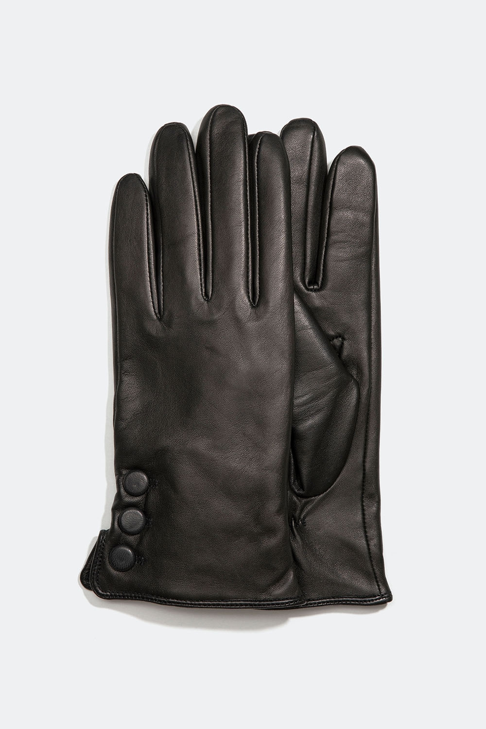 Mustat nahkakäsineet koristeellisilla napeilla