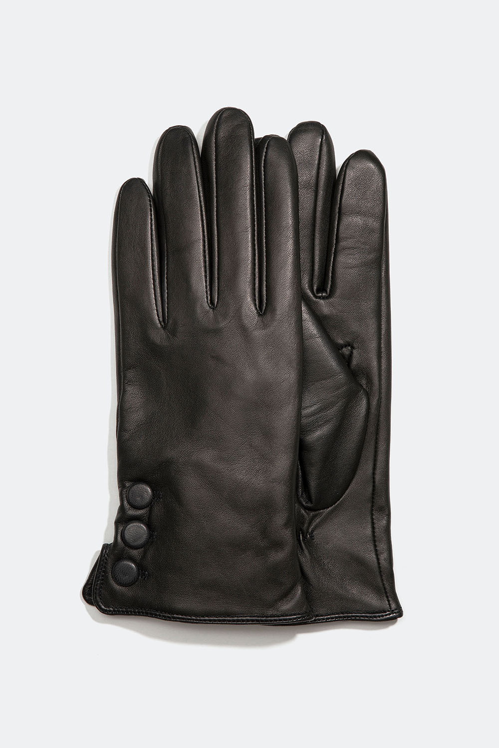 Mustat nahkakäsineet koristeellisilla napeilla