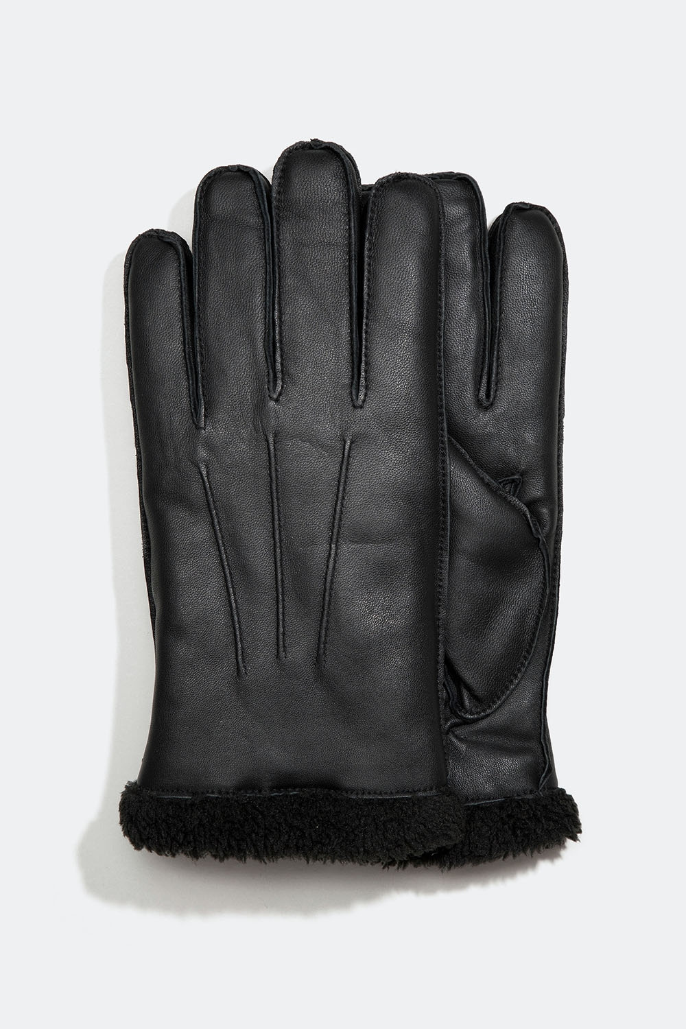 Miesten mustat nahkakäsineet, joissa teddyvuori