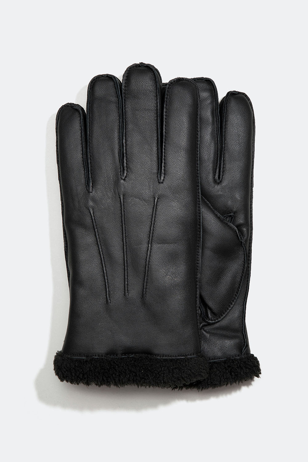 Miesten mustat nahkakäsineet, joissa teddyvuori