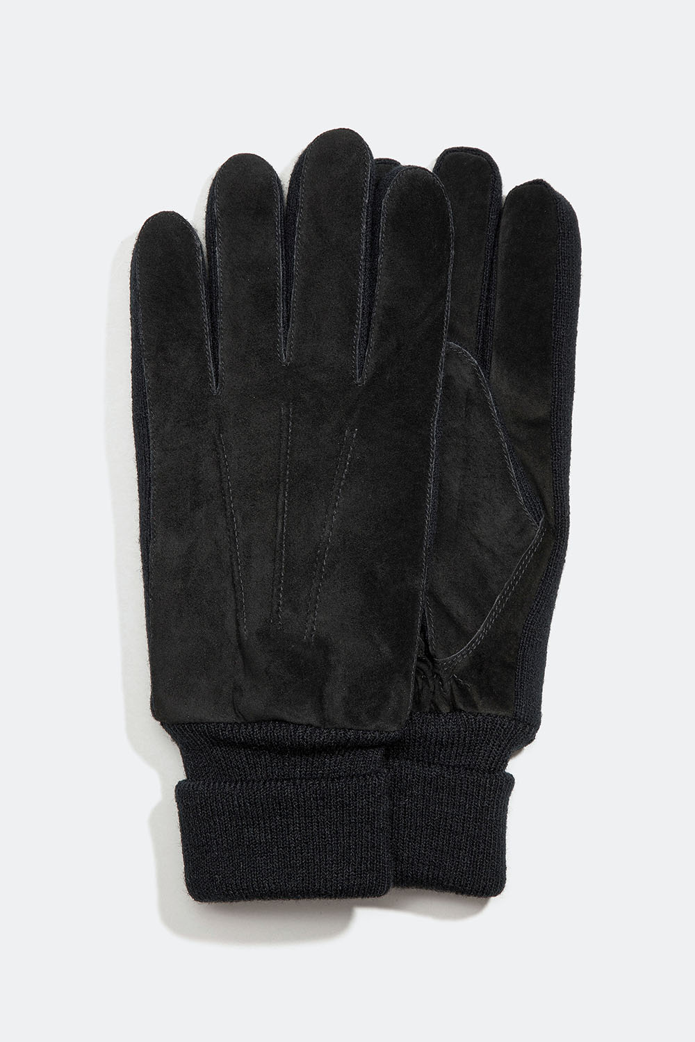 Miesten mustat mokkanahkakäsineet, joissa on joustava ranneke