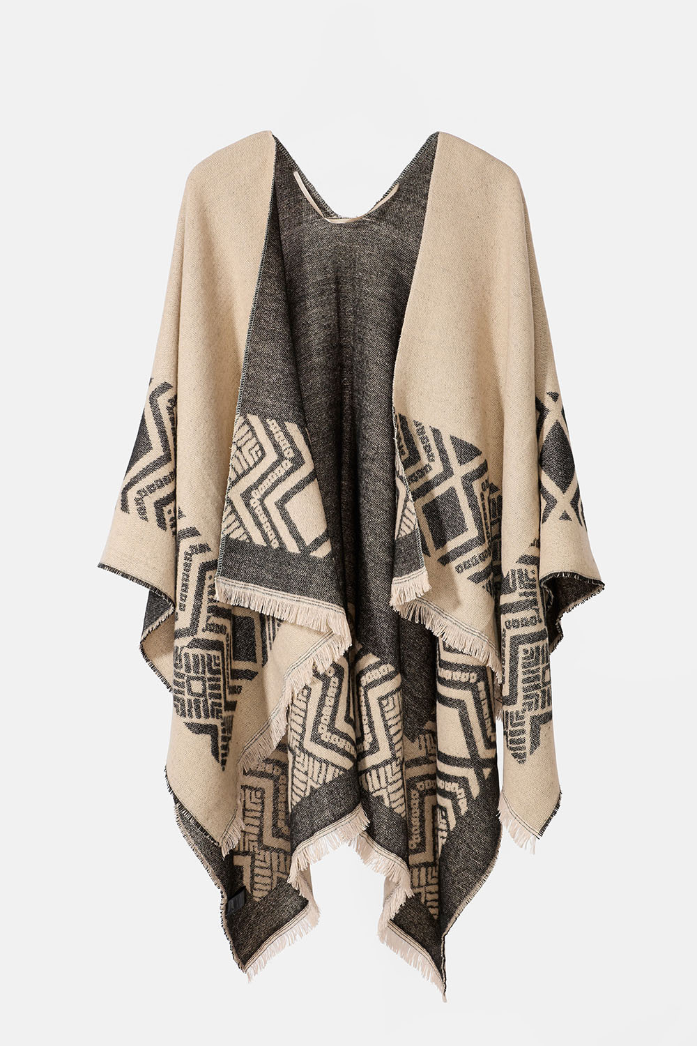 Beige kuviollinen poncho