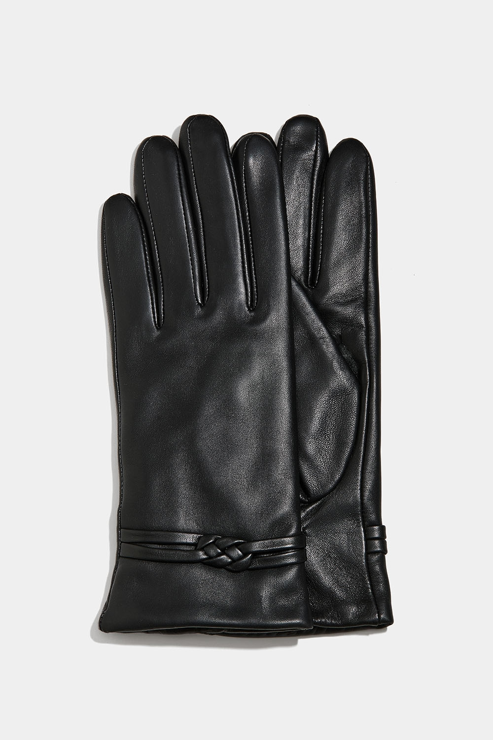 Nahkakäsineet, joissa on koristeena solmu