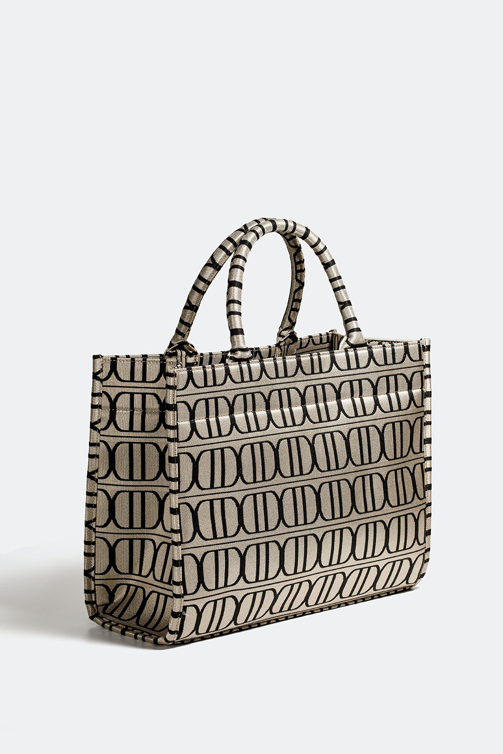Beige jakardikudottu tote-laukku