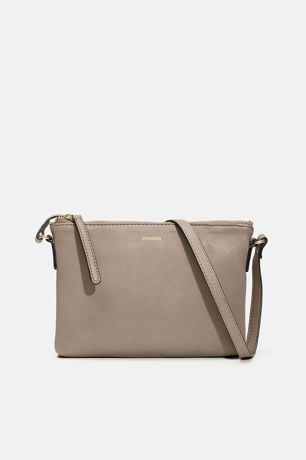Taupenvärinen nahkainen crossbody-laukku