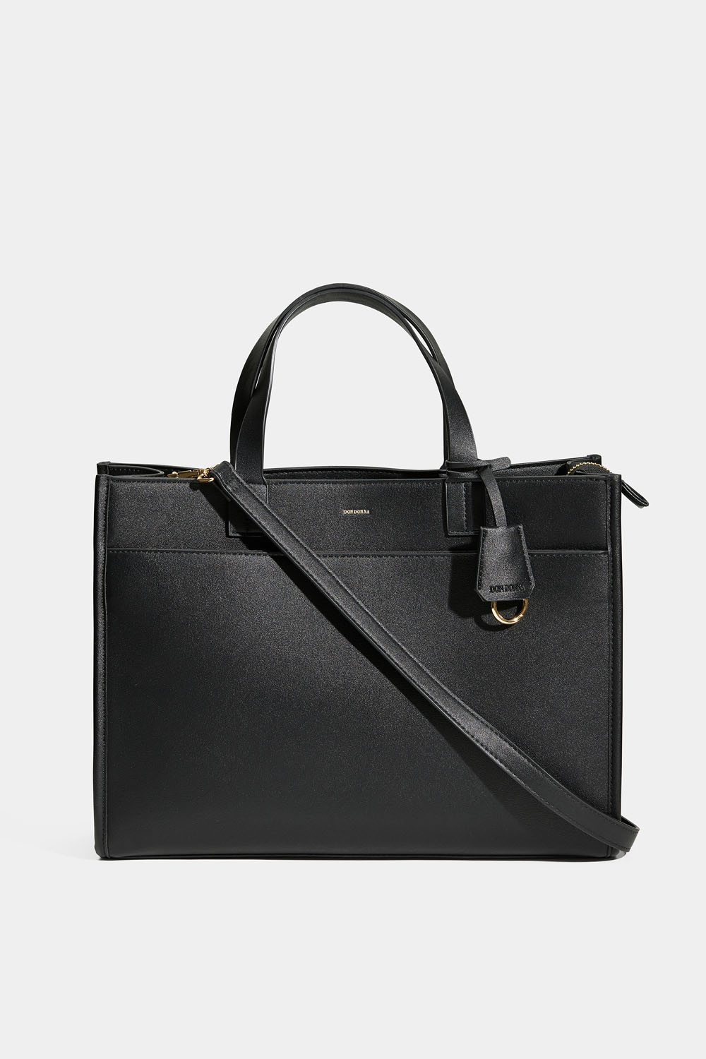 Musta käsilaukku, jossa on tietokonelokero