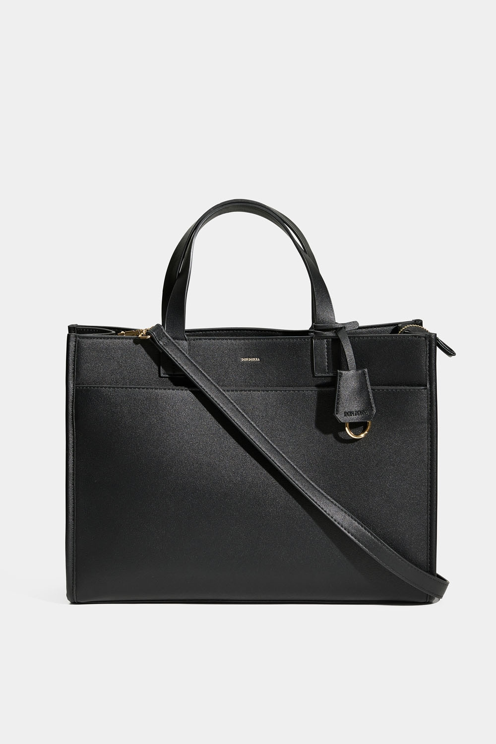 Musta käsilaukku, jossa on tietokonelokero