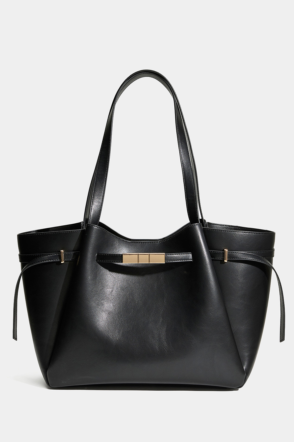 Musta shopper-laukku kultaisilla yksityiskohdilla