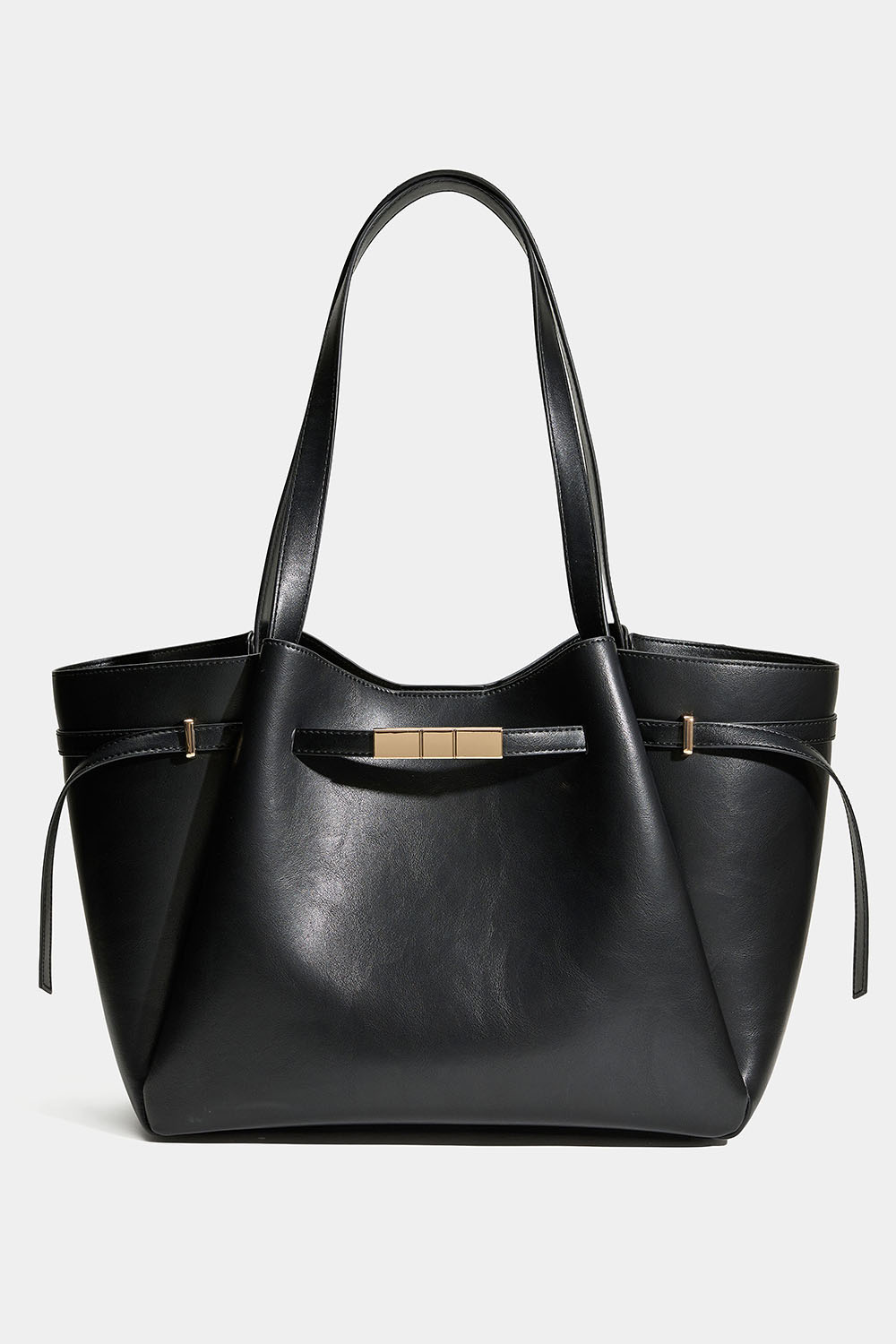 Musta shopper-laukku kultaisilla yksityiskohdilla