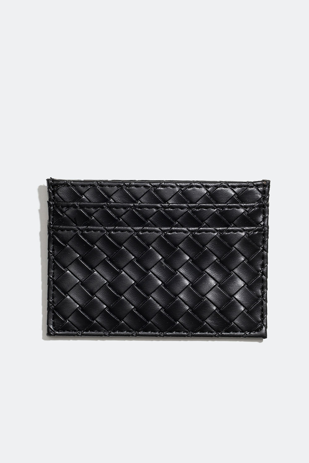 Musta korttikotelo, jossa punottu design