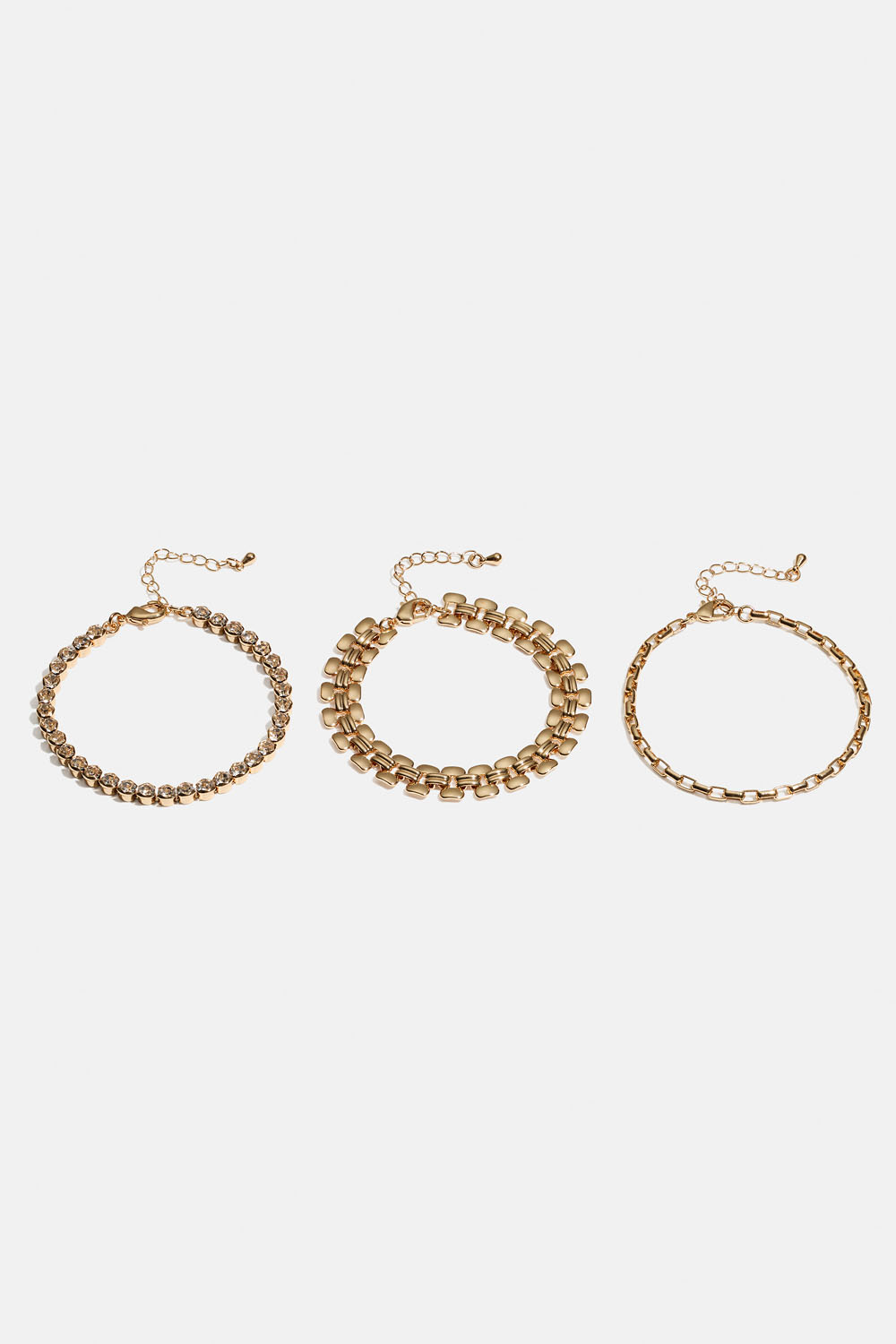 Kullanvärinen ranneketju, jossa strasseja, 3 kpl