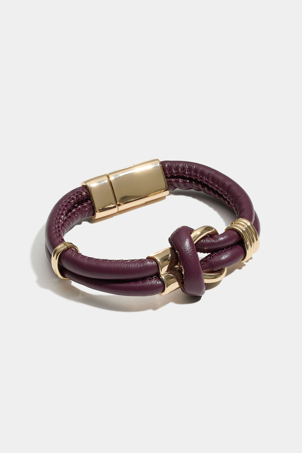 Viininpunainen tekonahkainen rannekoru solmulla