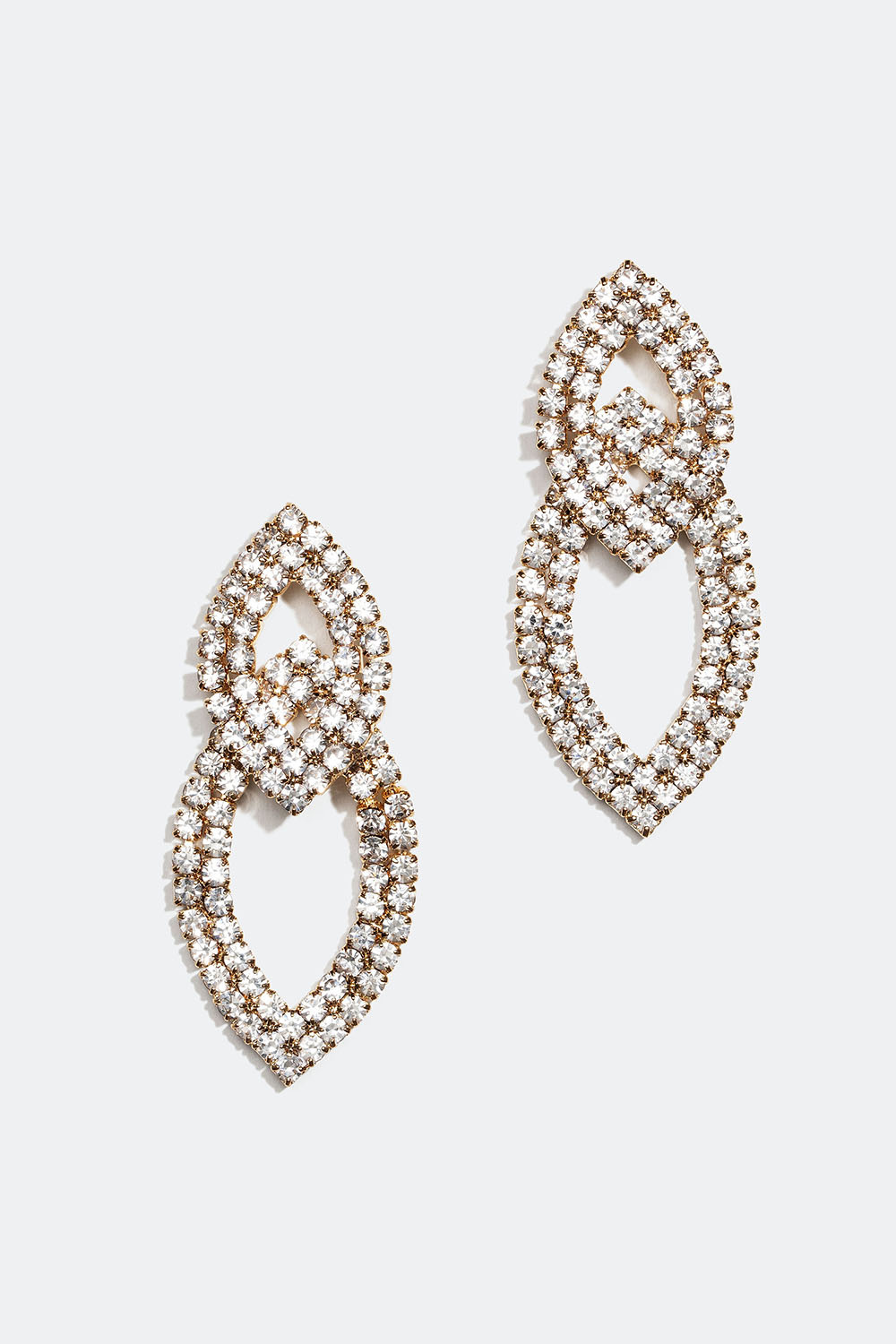 Kullanväriset strassikorvakorut, joissa on kaksi koristetta