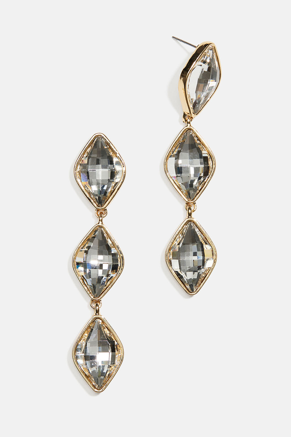 Korvakorut timantinmuotoisilla valkoisilla lasikivillä