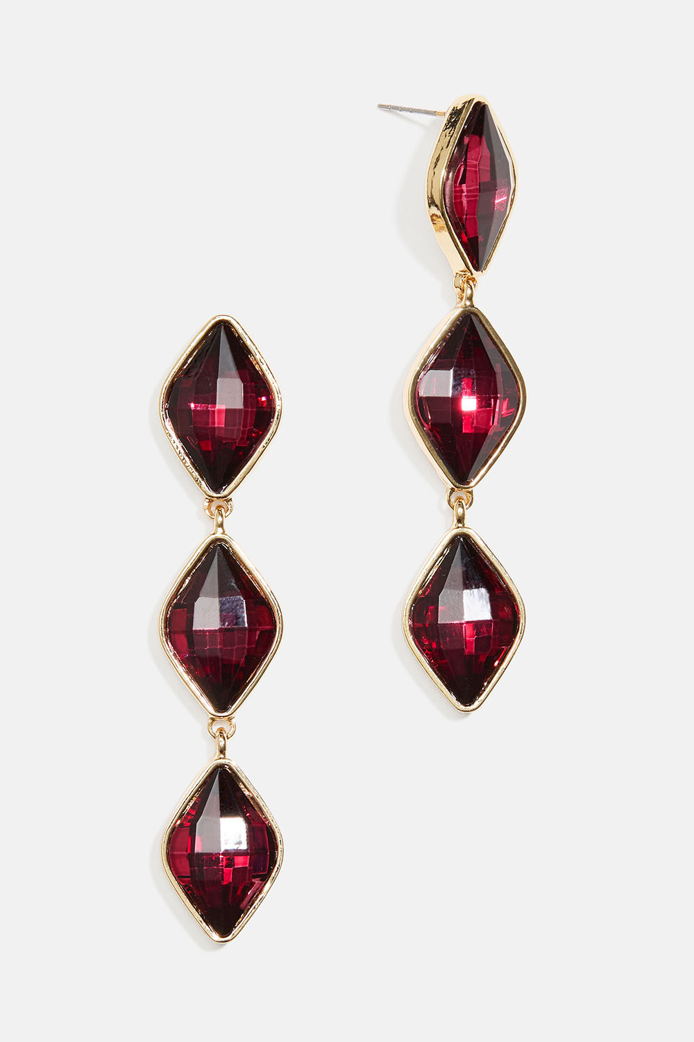 Korvakorut timantinmuotoisilla viininpunaisilla lasikivillä