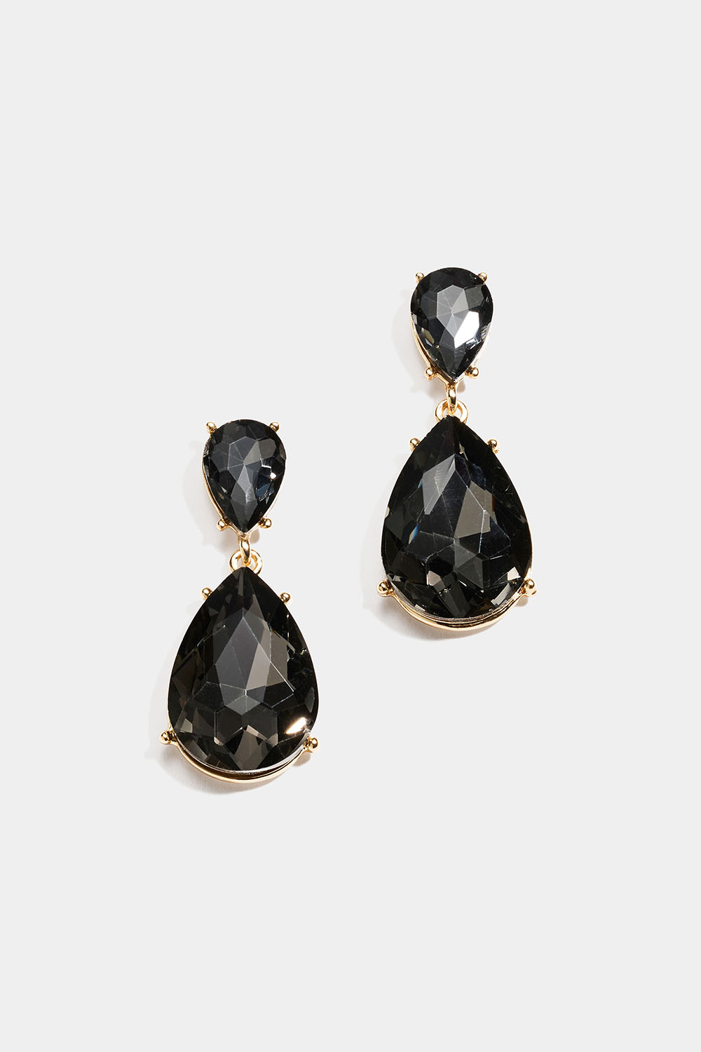 Korvakorut, joissa on tummanharmaita pisaranmuotoisia lasikiviä