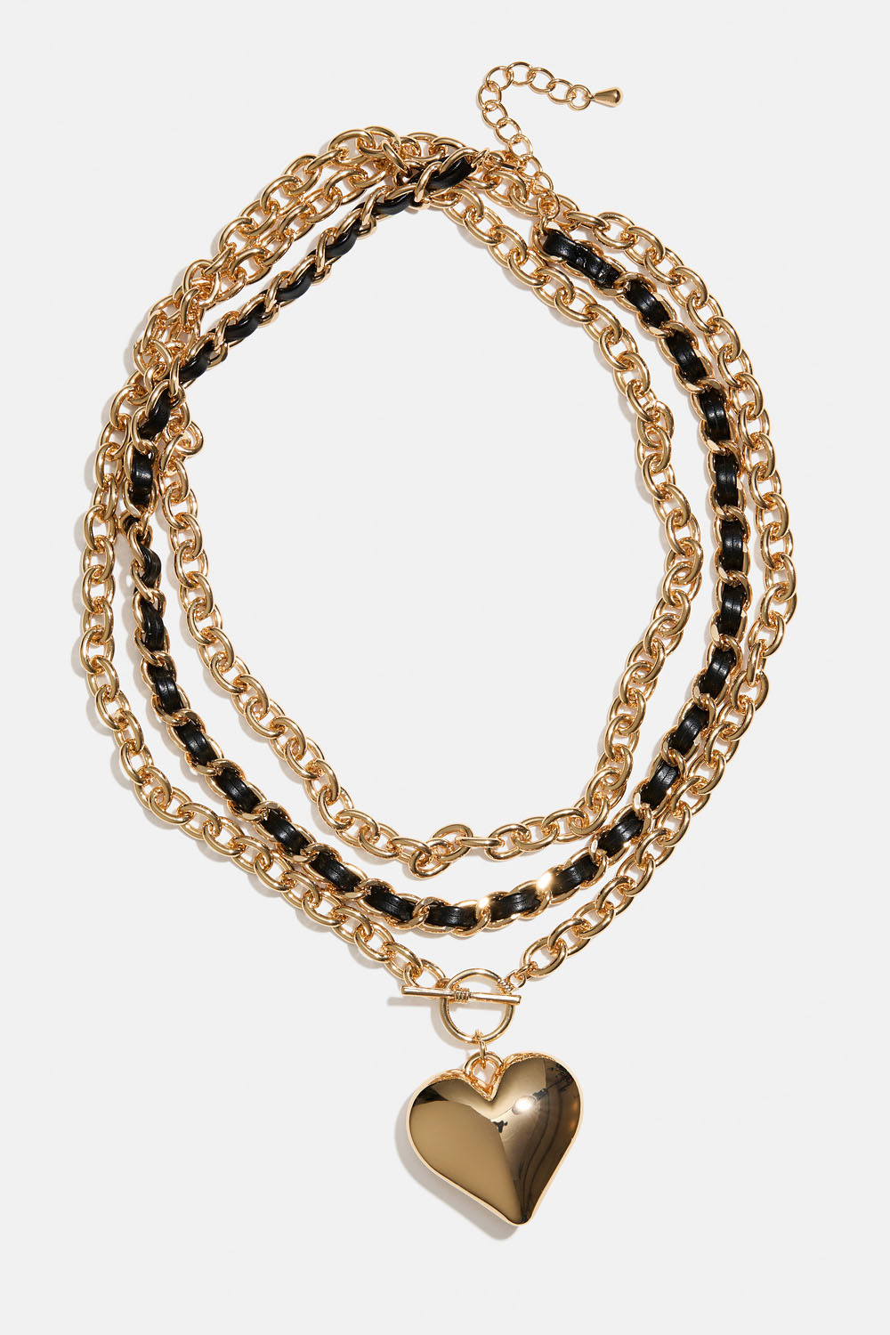 Kullanvärinen kaulakoru, jossa karkea ketju ja sydän, 2 kpl