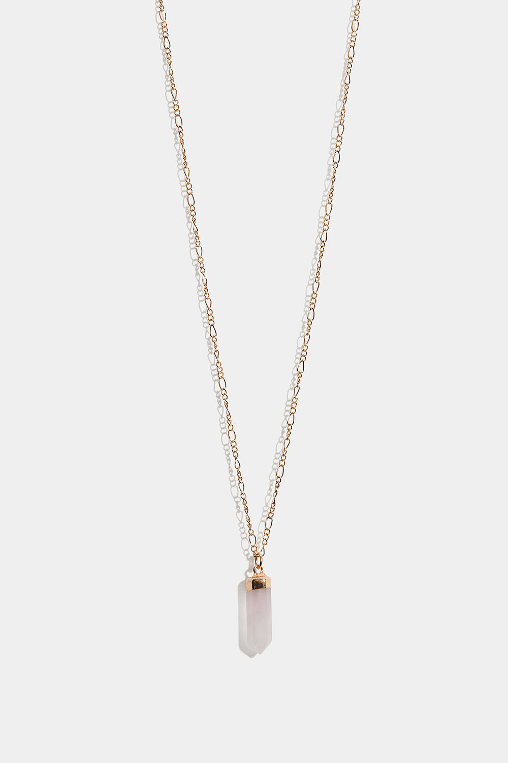 Kullanvärinen kaulakoru, jossa ruusukvartsiriipus